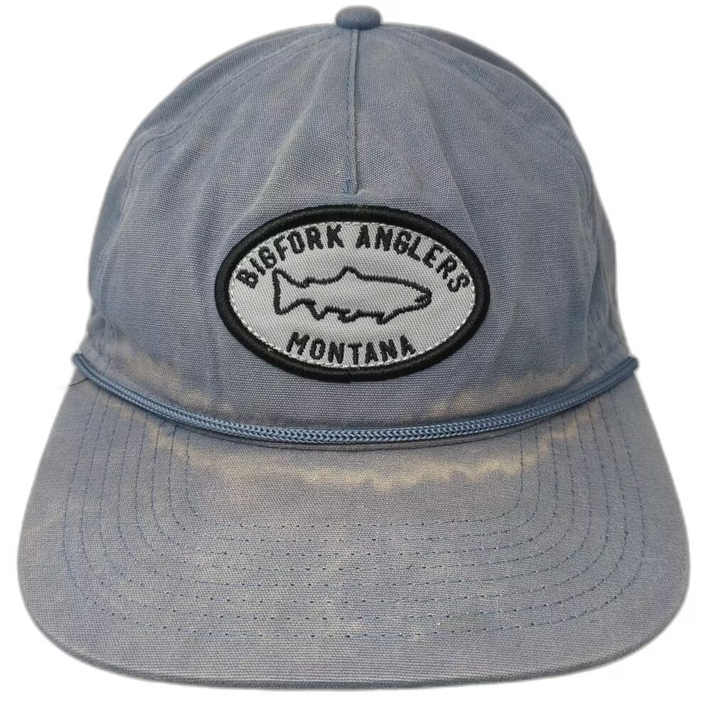 Ouray 5 Panel Blue White OS Bigfork Anglers Montana Fish Rope Hat Slideback Cap